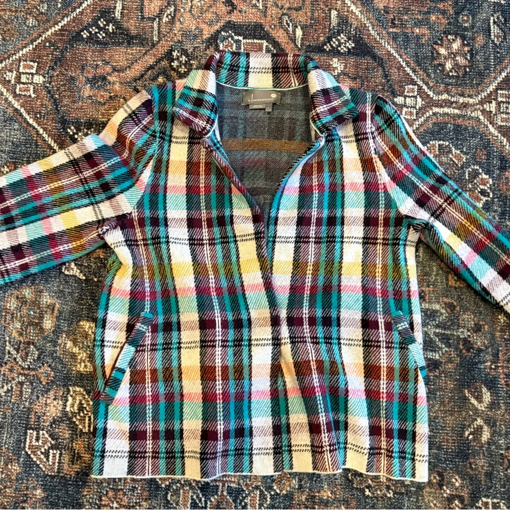 ANTHROPOLOGIE Rosetta Crop Plaid Knit Jacket S Plaid Jacket